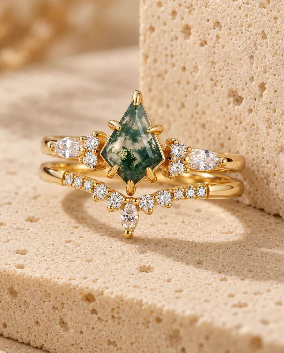 Bague Agate Mousse - la parure complète