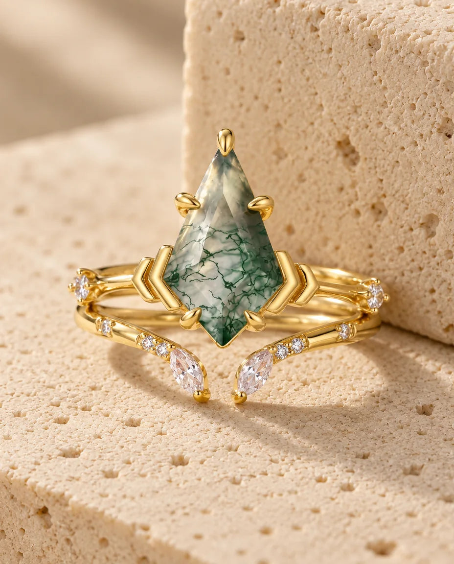 Bague Agate Mousse - la parure complète
