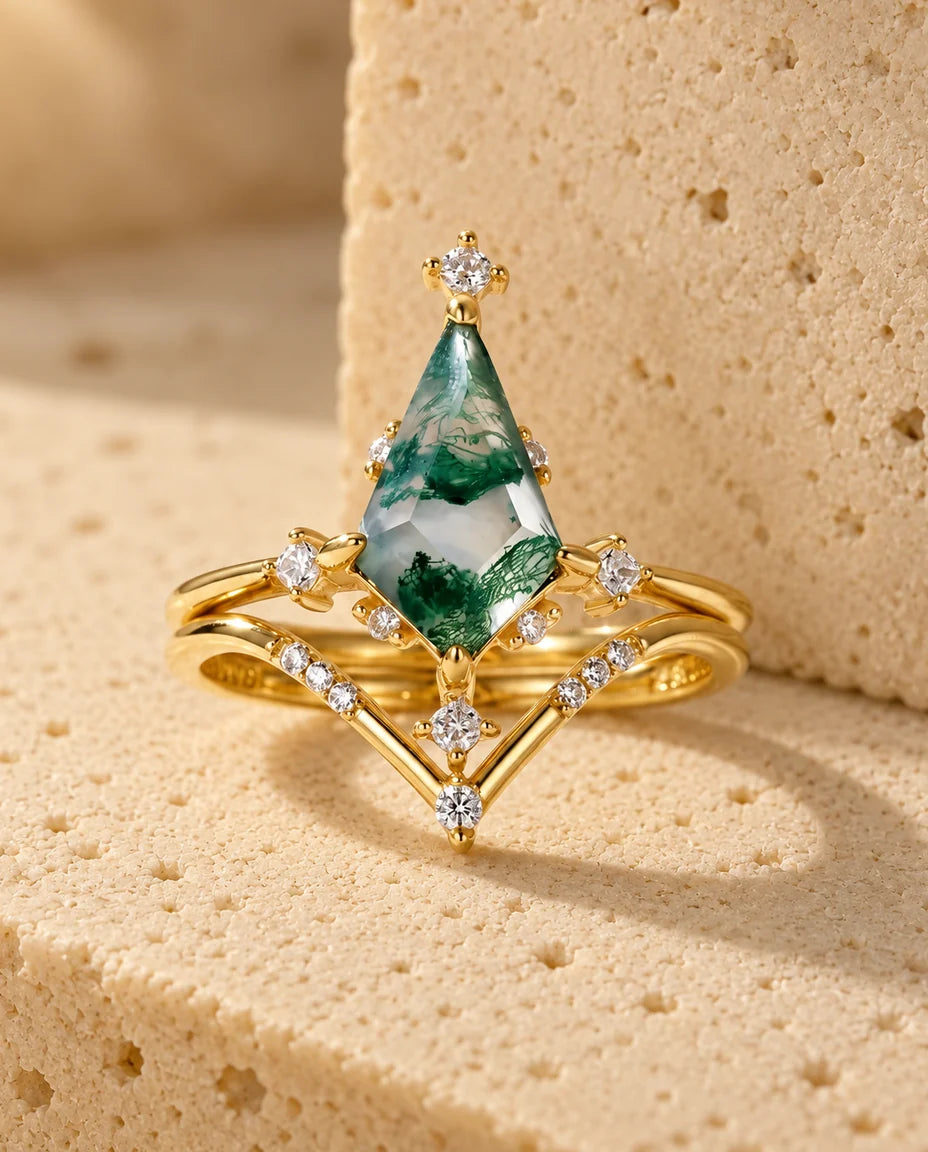 Bague Agate Mousse - la parure complète