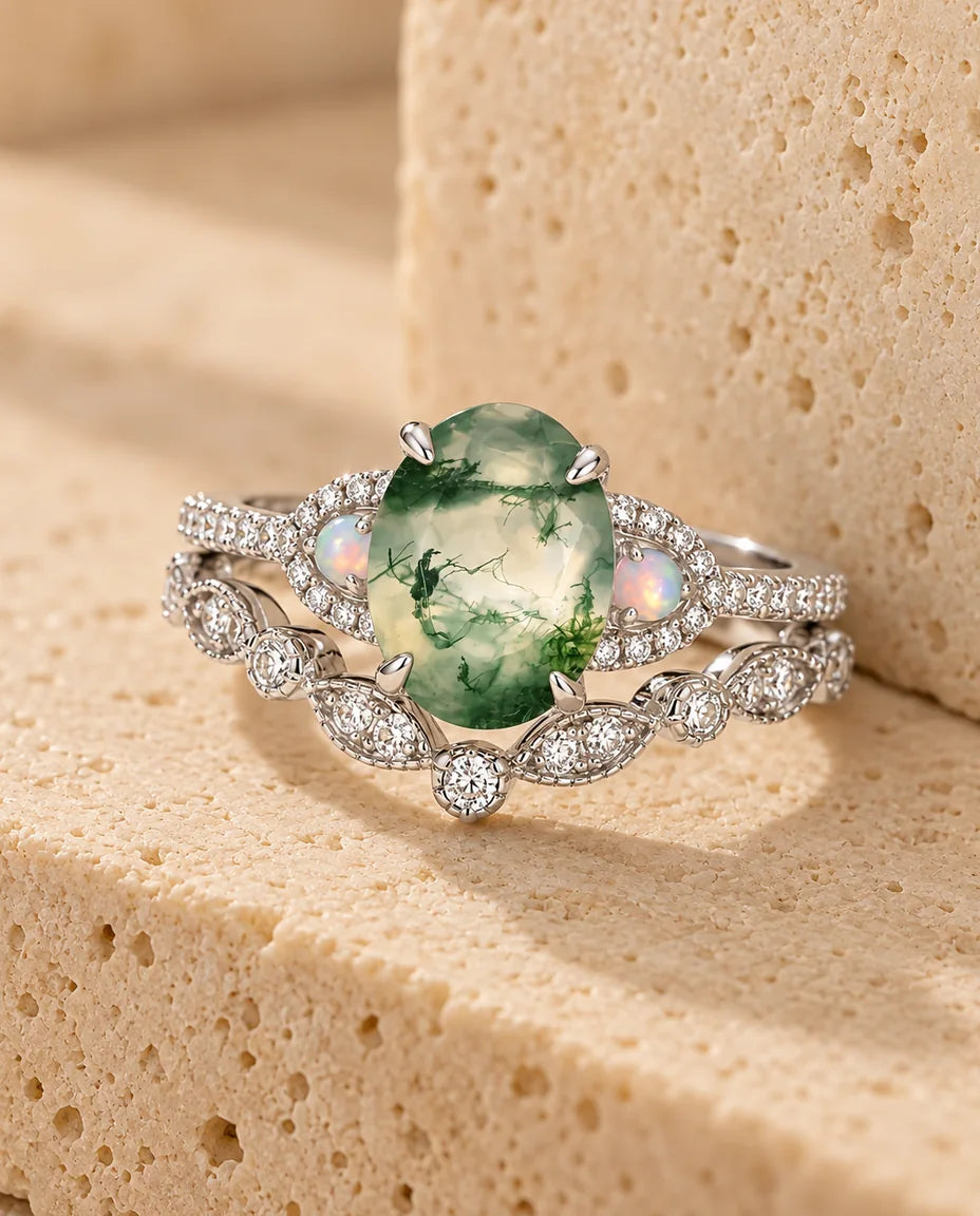 Bague Agate Mousse - la parure complète