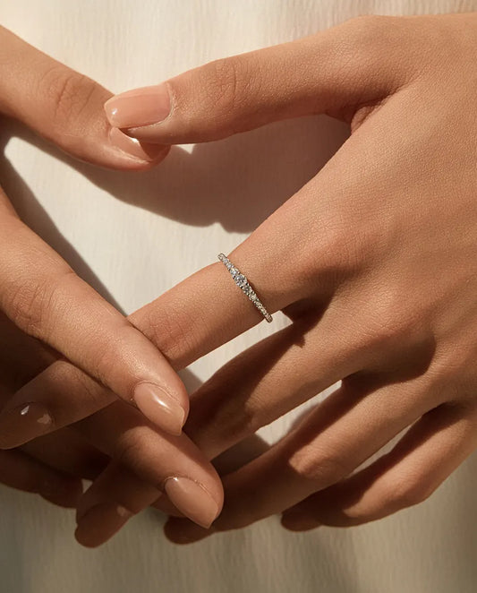 Bague Moissanite – Alliance dégradée 19 pierres rondes couleur D créées en laboratoire, argent 925, bague empilable pour femme