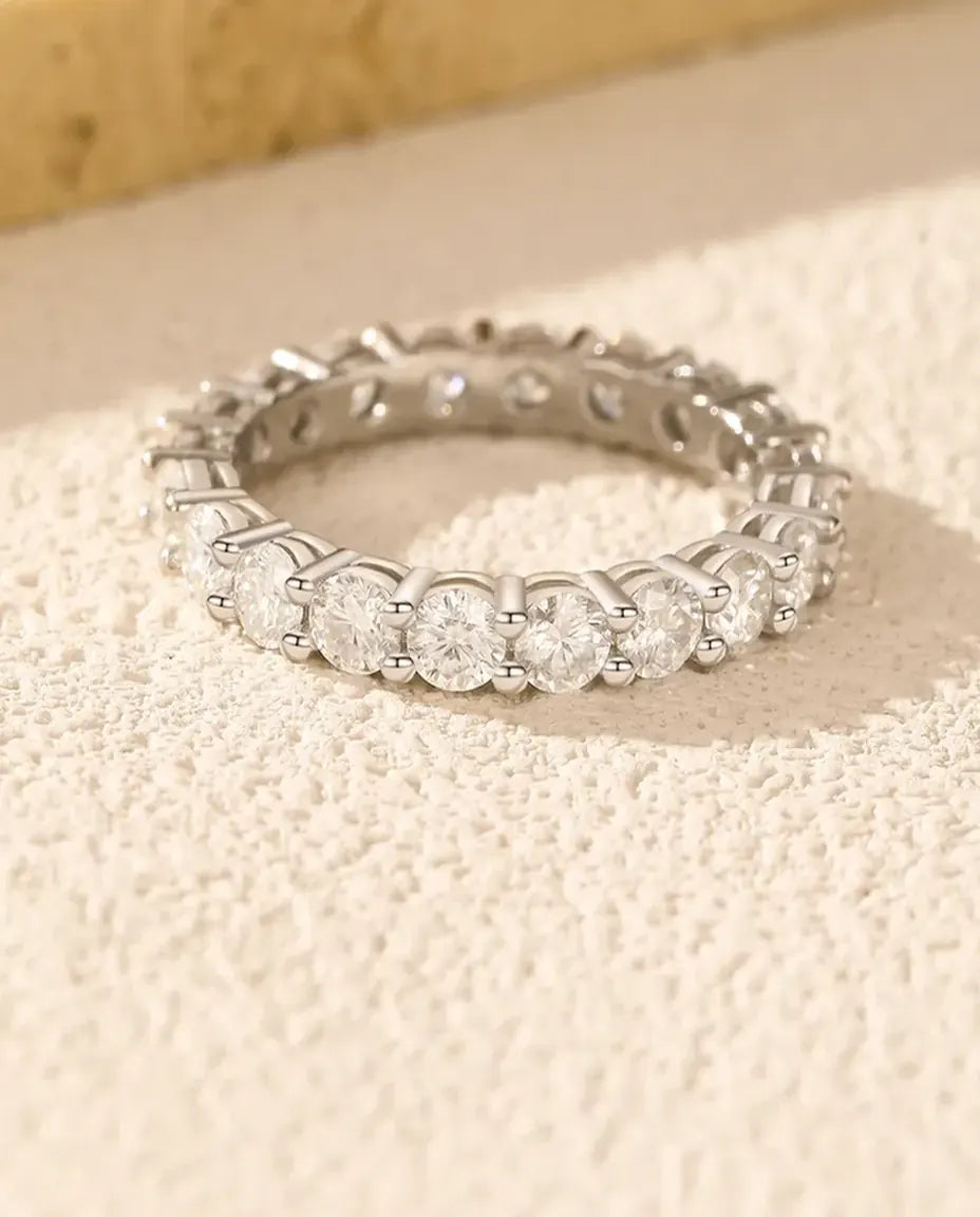 Bague Moissanite – Alliance Éternité Pavé Intégral Couleur D, Anneau Fin Empilable en Argent 925, cadeau pour femme