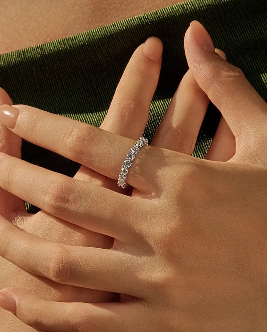 Bague Moissanite – Alliance Éternité Pavé Intégral Couleur D, Anneau Fin Empilable en Argent 925, cadeau pour femme