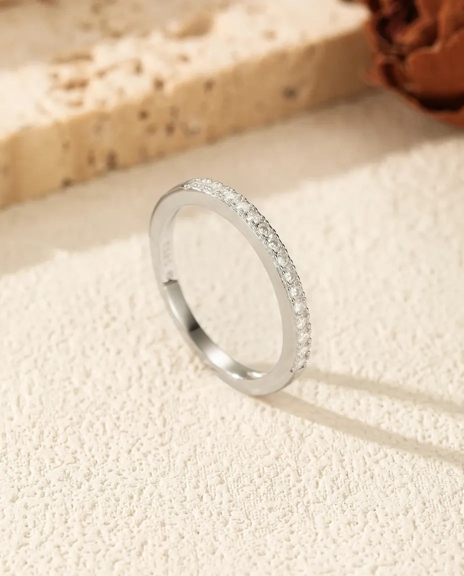 Bague Moissanite – Alliance Pavée 16 Pierres Rondes Couleur D VVS1, Argent 925, Anneau Empilable, Cadeau pour Elle