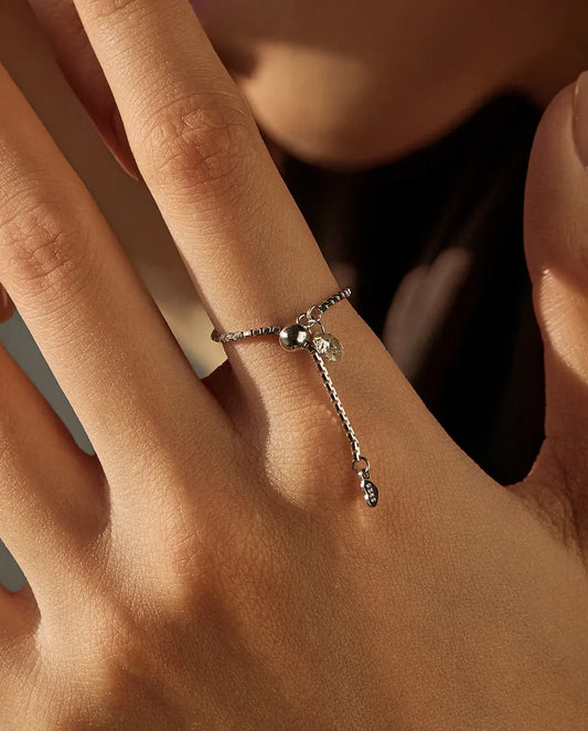 Bague Moissanite – Anneau Chaîne Vénitienne Ajustable avec Pierre Couleur D, Argent 925, Bague Fine pour Femme