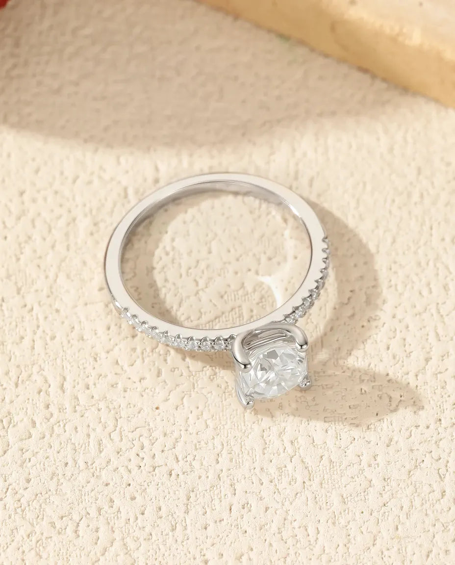 Bague Moissanite – Solitaire Coussin 1 ct Couleur D sur Anneau Pavé, Argent Sterling 925, Bague Classique pour Elle