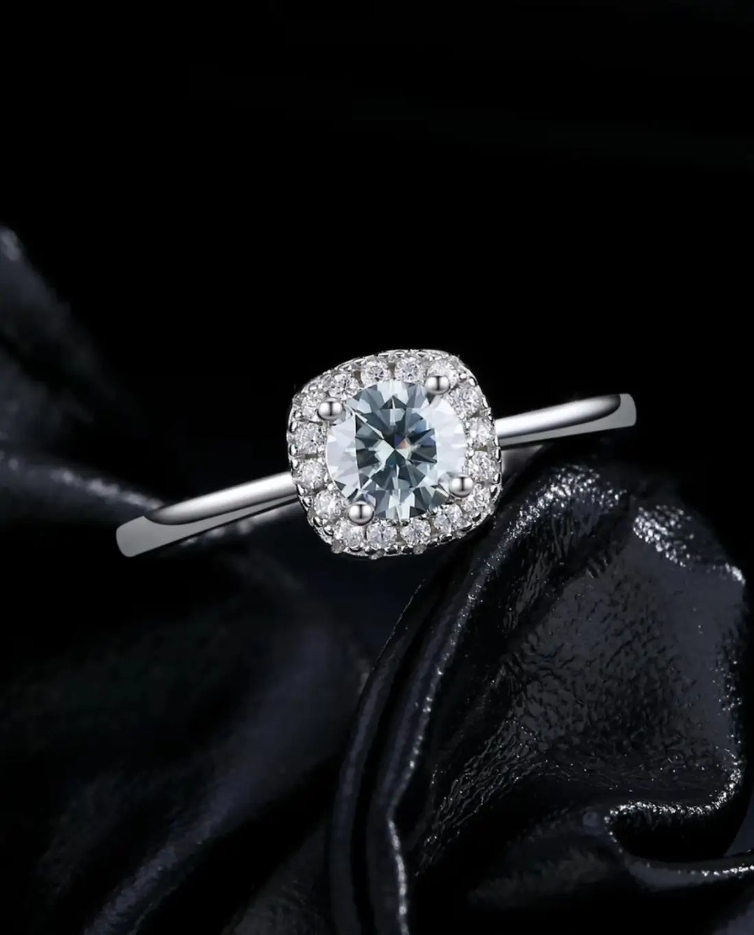 Bague Moissanite – 0,5 ct Halo Coussin Carré, Argent 925, Bague de Fiançailles Moderne, cadeau pour Elle