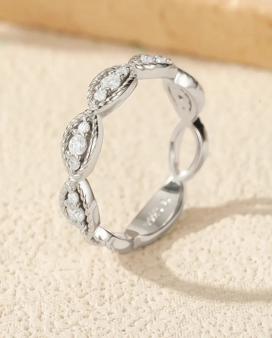 Bague Moissanite – Anneau Vintage Marquise Millegrain, 15 Pierres Couleur D VVS1, Argent 925, Alliance Empilable pour Femme