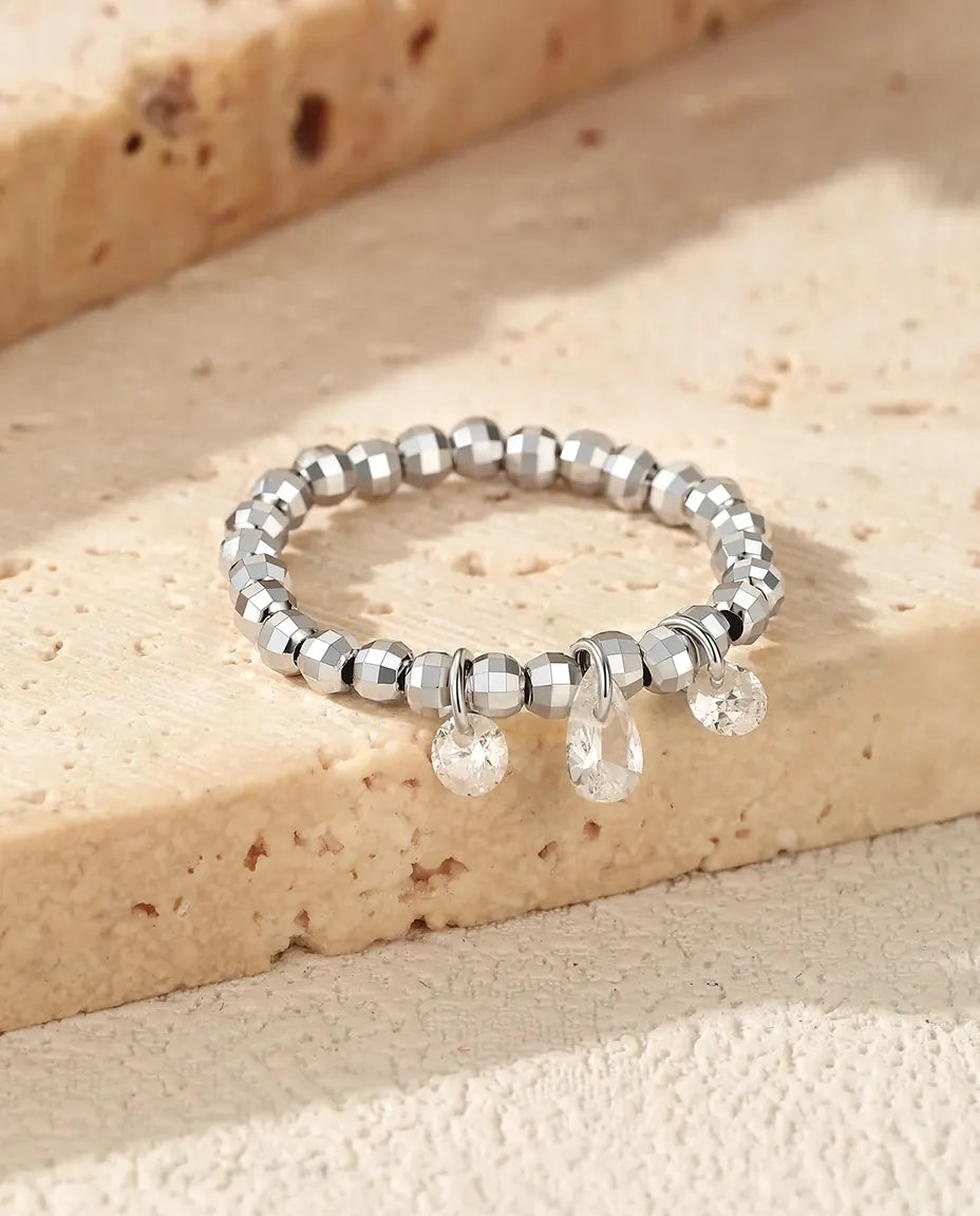 Bague Moissanite – Trois Pierres Pendantes Couleur D, Anneau Perlé Ajustable en Argent Sterling 925, Cadeau pour Elle