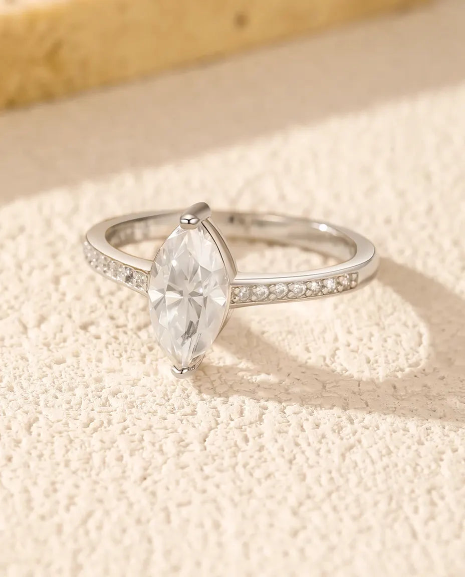 Bague Moissanite – Solitaire Taille Marquise 1 ct Couleur D en Argent 925, Bague de Fiançailles, cadeau pour Elle