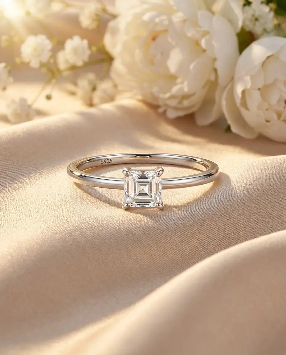 Bague Moissanite – Solitaire Taille Princesse 0,35 ct en Argent 925, Bague de Promesse Fine, cadeau pour Elle