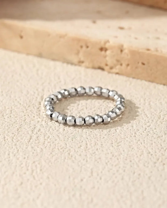 Bague Perles Argent Réglable - Anneau de perles facettées de 2,5 mm, tailles US 6 à 9, argent massif 925