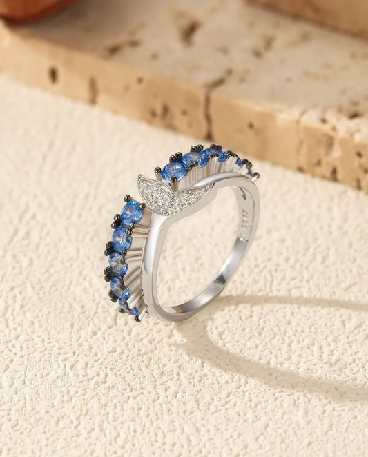 Bague Queue de Baleine - zircons bleus et blancs sur anneau croisé, tailles 5 à 9, argent 925