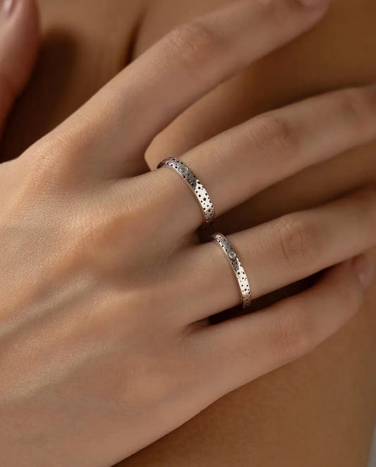 Bague Moissanite – Duo de Bagues Couple Assorties Motif Étoiles, Pierres Couleur D Créées en Laboratoire, Argent 925, Cadeau pour Couple