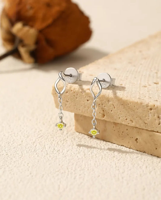 Boucles d'Oreilles Moissanite Jaune - pierres de 2 mm sur chaîne fine sous un clou marquise torsadé, argent 925