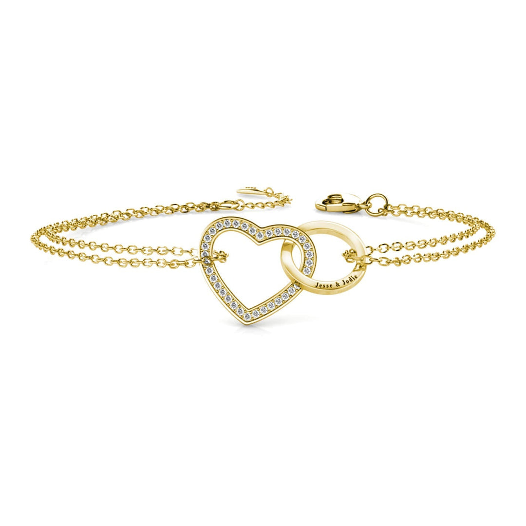 Bracelet Gravé – Cœur et Cercle Entrelacés en Argent 925 Doré, Gravure Personnalisée, Cadeau pour Elle et pour Couple