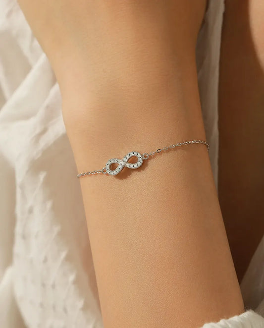 Bracelet infini moissanite – symbole pavé de 21 pierres couleur D en argent 925, chaîne à maillons