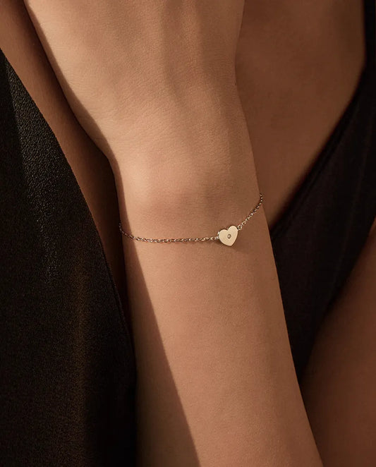 Bracelet Moissanite Charm Cœur en argent 925 – cœur serti de moissanite couleur D, fine chaîne à maillons