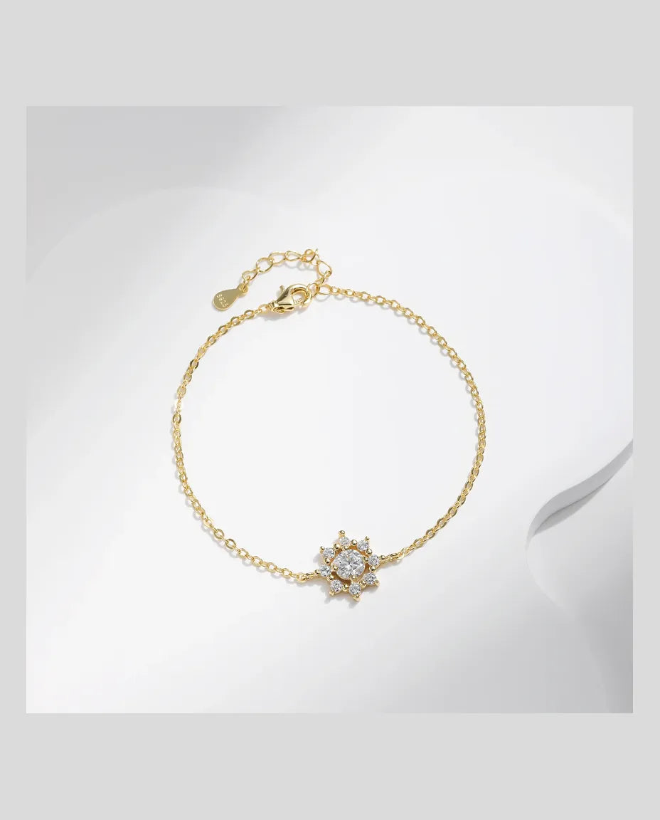 Bracelet Moissanite Flocon en argent 925 doré à l'or fin – pierre de 0,5 ct couleur D, chaîne fine réglable