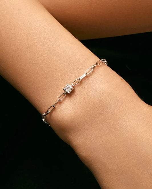 Bracelet Moissanite Maille Trombone en argent 925 – pierre de 0,3 ct couleur D sertie clos carré