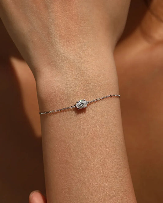 Bracelet Moissanite Ovale en argent 925 – solitaire taille ovale de 1 ct couleur D, chaîne fine réglable