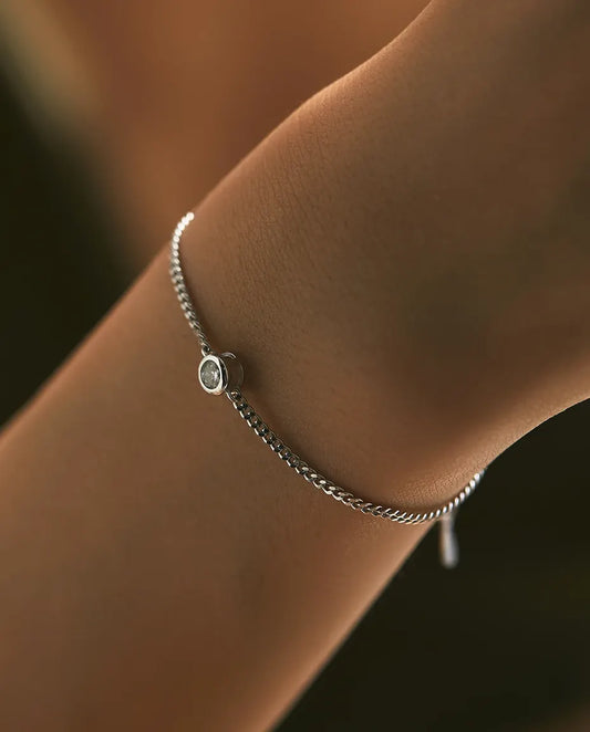 Bracelet moissanite serti clos 0,25 ct – pierre ronde de 4 mm couleur D, argent 925, chaîne coulissante