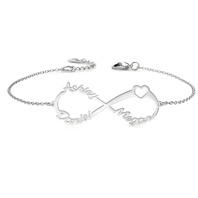 Bracelet Personnalisé Femme – Infini 3 Prénoms, Argent Sterling 925 ou Cuivre, Argenté, Doré ou Or Rose, Cadeau pour Maman