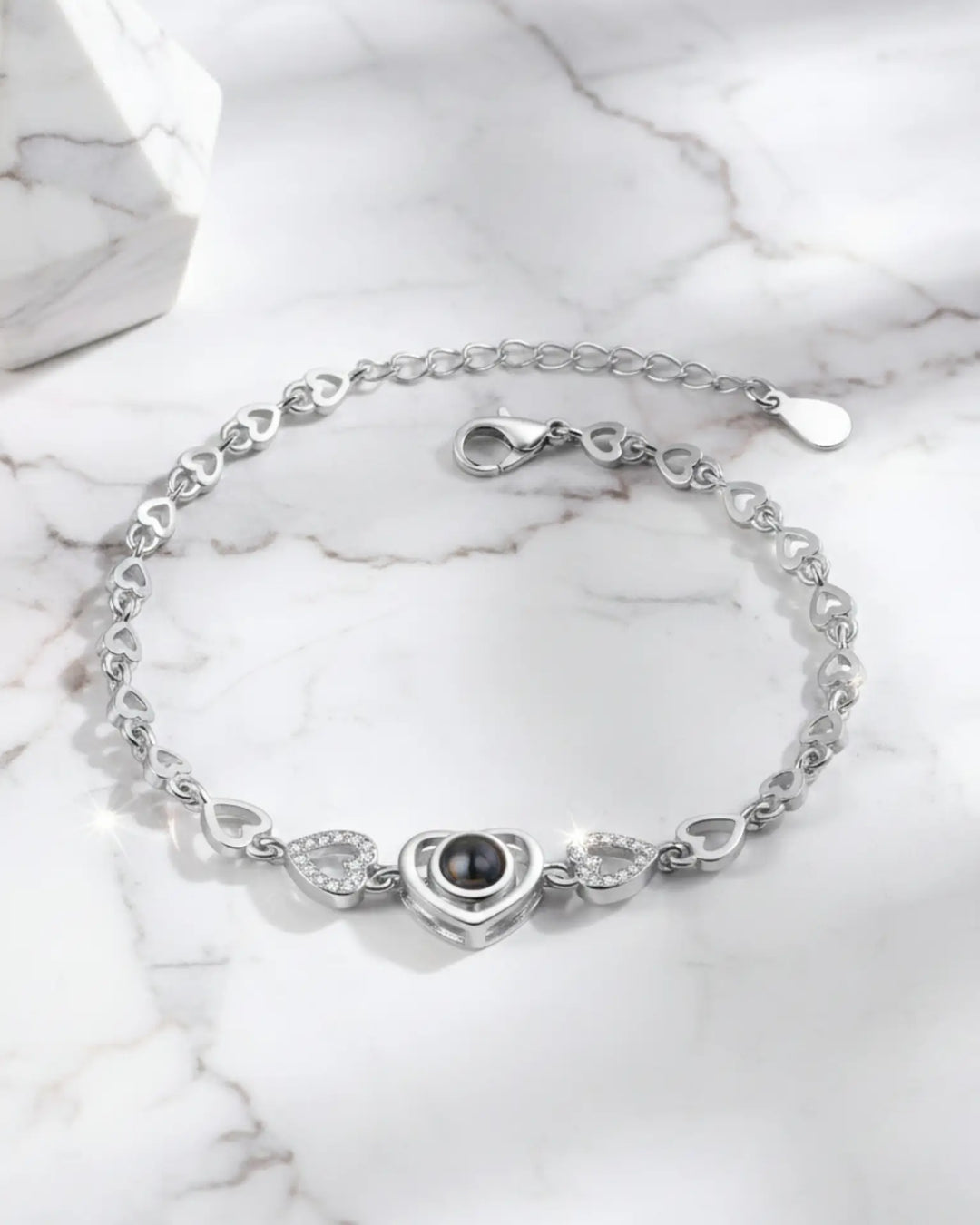 Bracelet Photo – Pendentif Cœur avec Projection Photo, Argent Sterling ou Cuivre, Cadeau pour Elle
