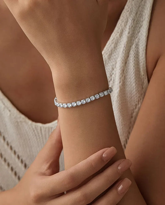 Bracelet Tennis en Argent 925 avec Zircons – Bracelet Classique à Pierres Rondes de 2, 3 ou 4 mm, Bracelet à Superposer