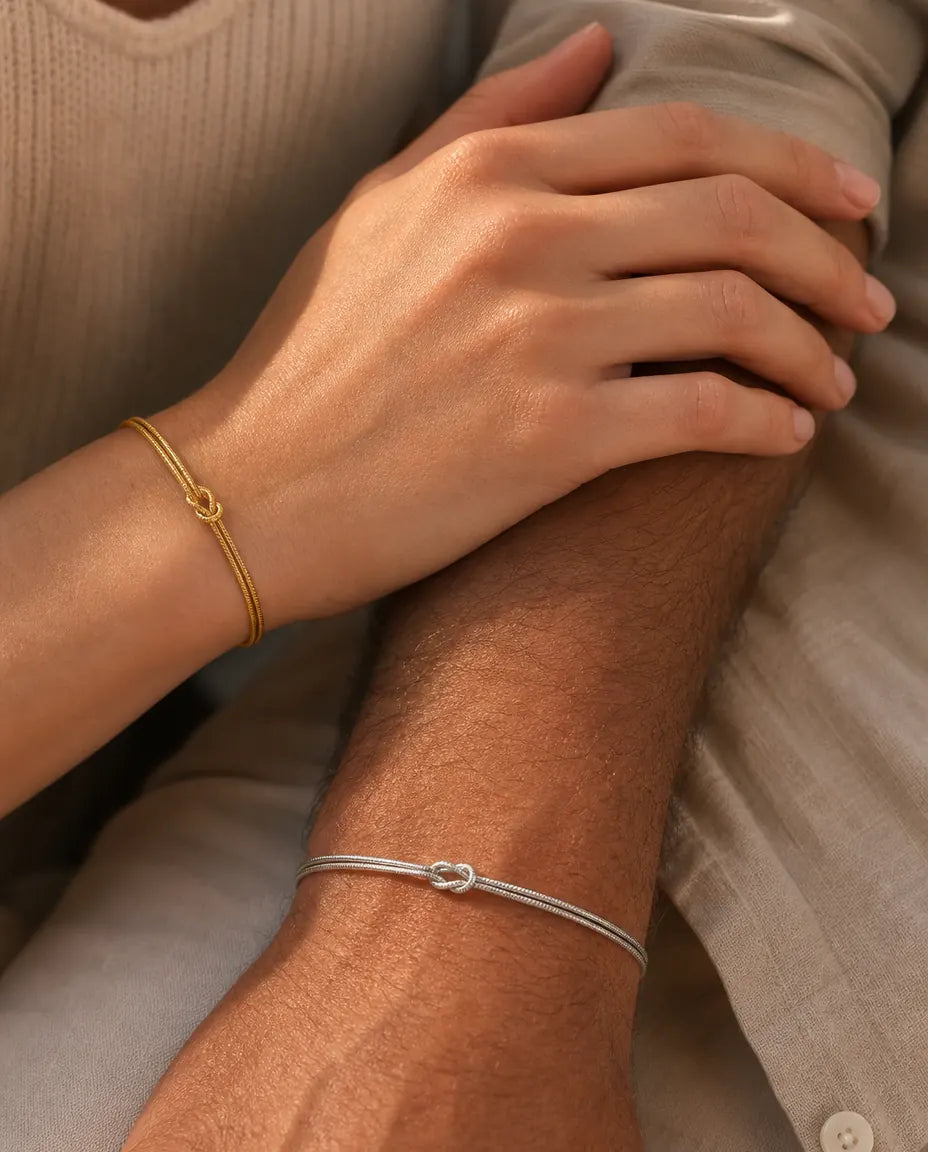 Bracelets de Couple Nœud d'Amour – Lot de 2, Chaîne Serpent en Acier Inoxydable Étanche, Cadeau Couple & Amitié, 5 Couleurs
