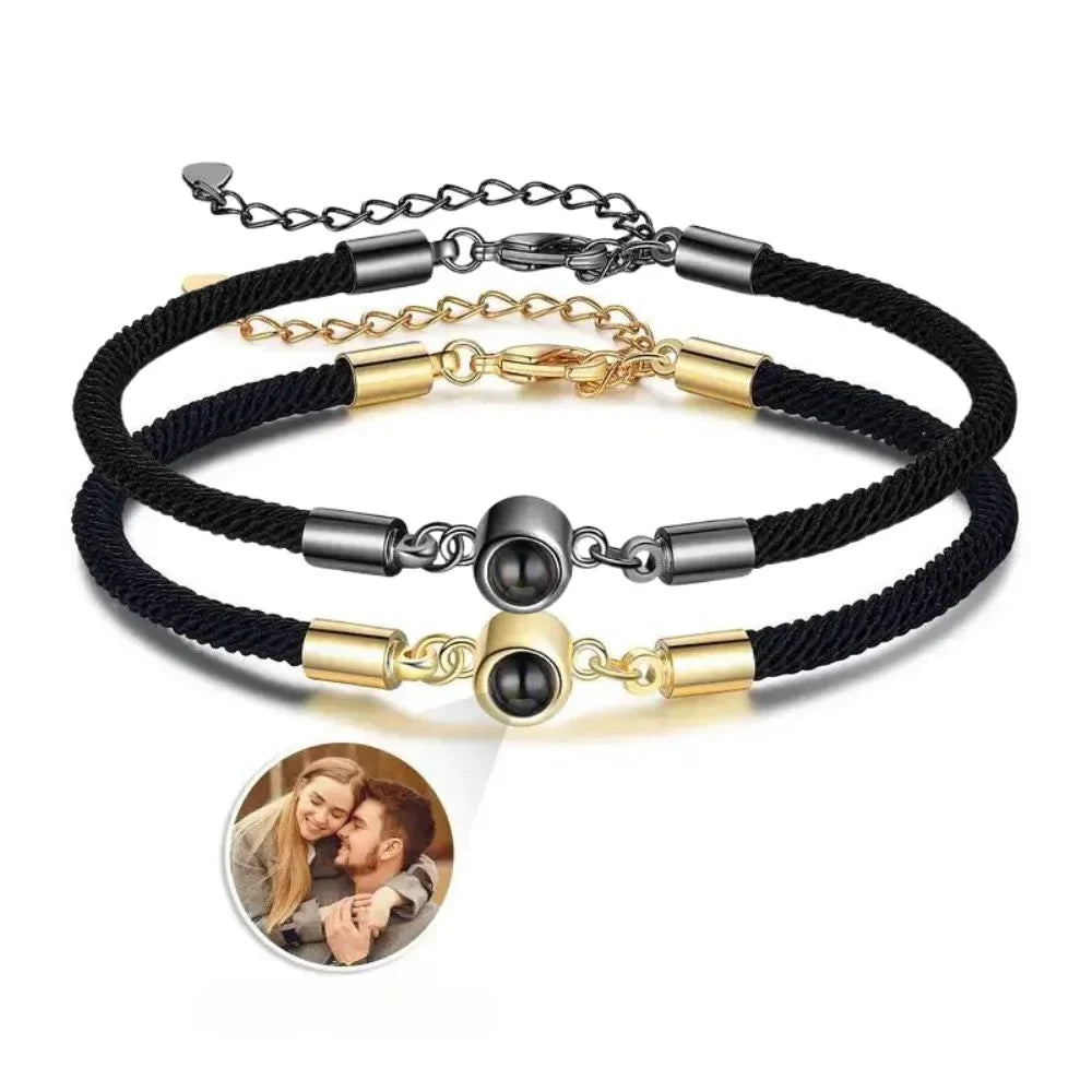 Bracelets Couple – Projection Photo, Set de 2 Bracelets Assortis avec Photo Cachée, Cadeau Anniversaire pour Lui et Elle