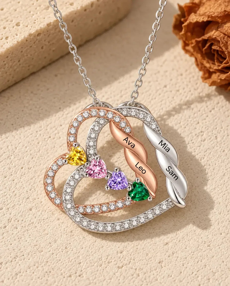 Collier Gravé Double Cœur - posé à plat