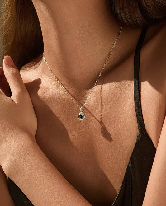 Collier moissanite couleur changeante 1 ct – pendentif halo bleu paon en argent 925, chaîne 40+5 cm