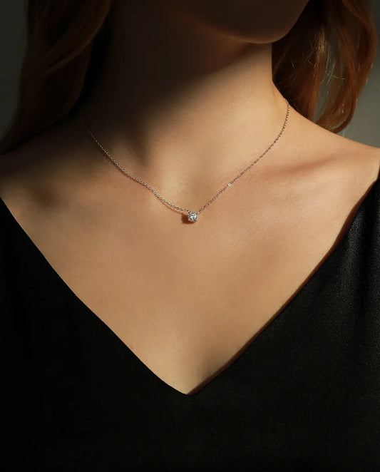 Collier Moissanite Solitaire – pierre ronde de 0,8 ct couleur D en argent 925, chaîne réglable