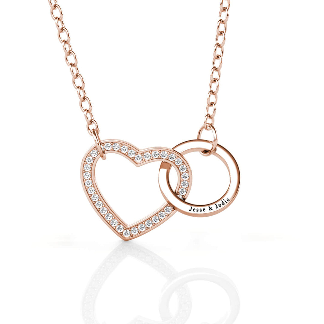 Collier Personnalisé – Cœur et Cercle Entrelacés en Argent Sterling 925, Or Rose, Gravure Personnalisée, Cadeau pour Elle, Anniversaire