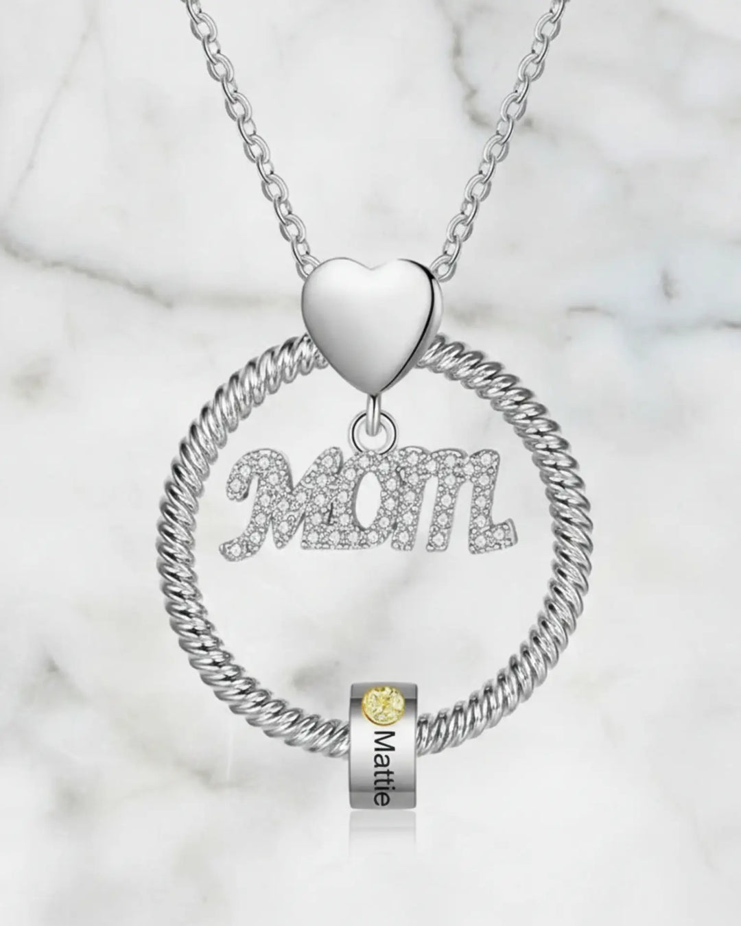 Collier Personnalisé Maman – 1 à 5 Prénoms Gravés et Pierres de Naissance, Argenté, Doré ou Or Rose, Cadeau Fête des Mères