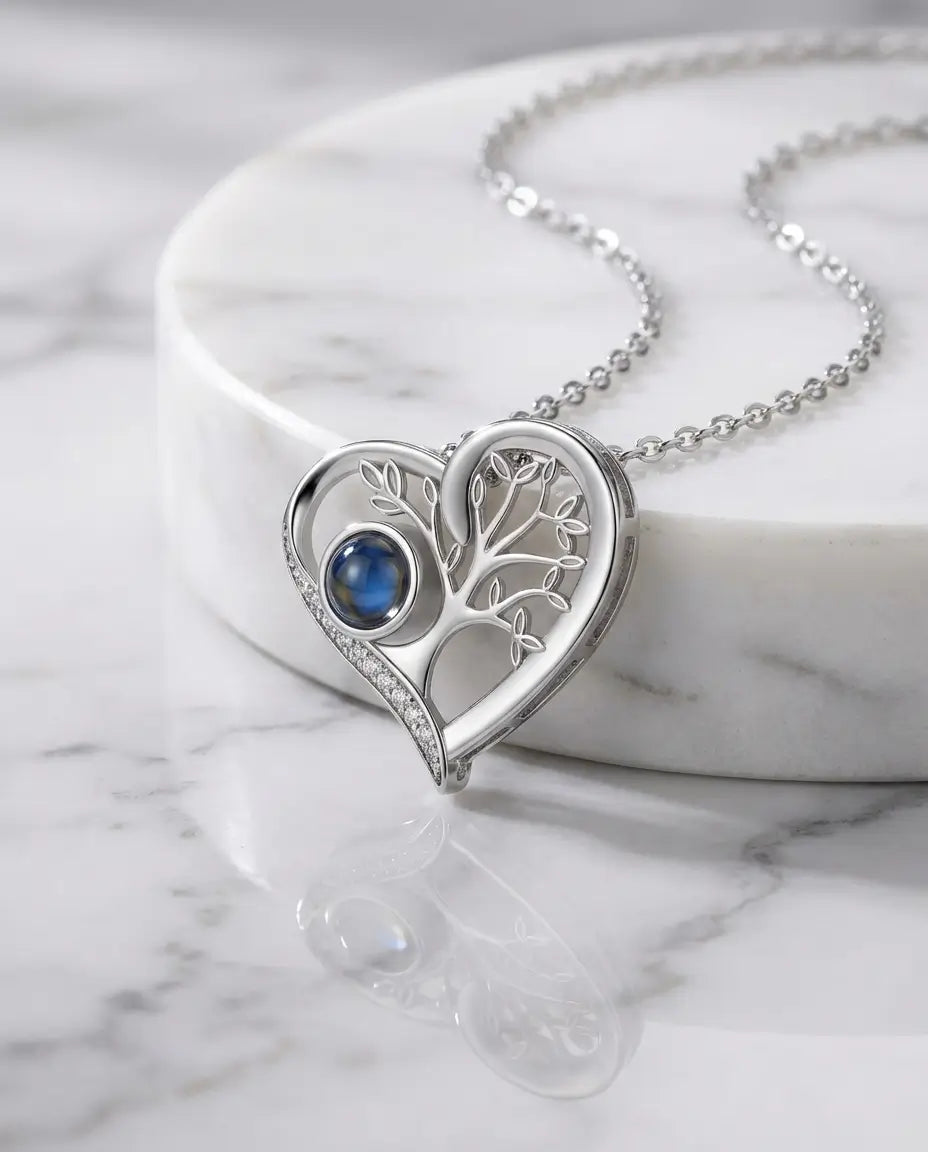 Collier Photo Arbre de Vie – Pendentif avec Photo Cachée à l'Intérieur, Cadeau Souvenir pour Elle, pour Maman