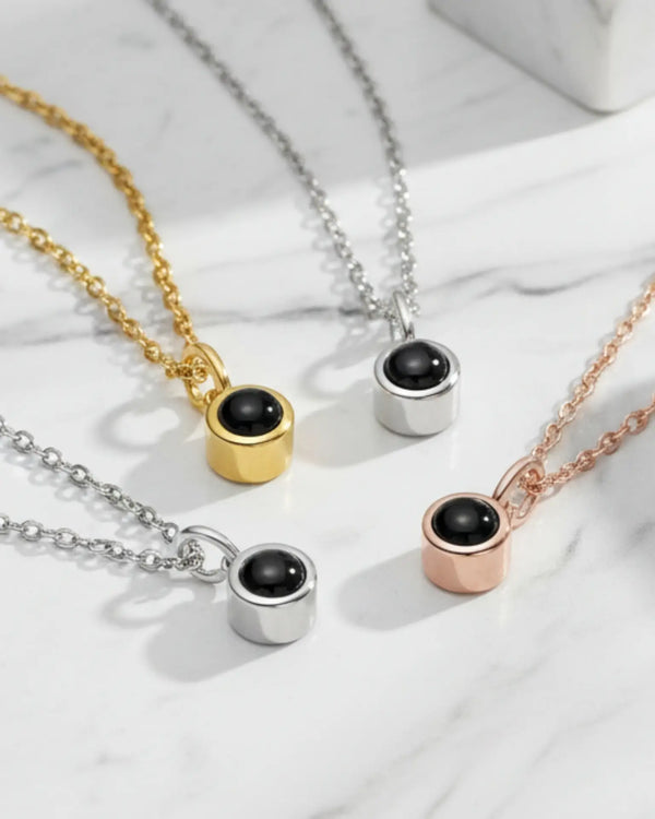 Collier avec Photo – Pendentif Rond Minimaliste, Photo Cachée dans la Pierre, Cadeau pour Elle