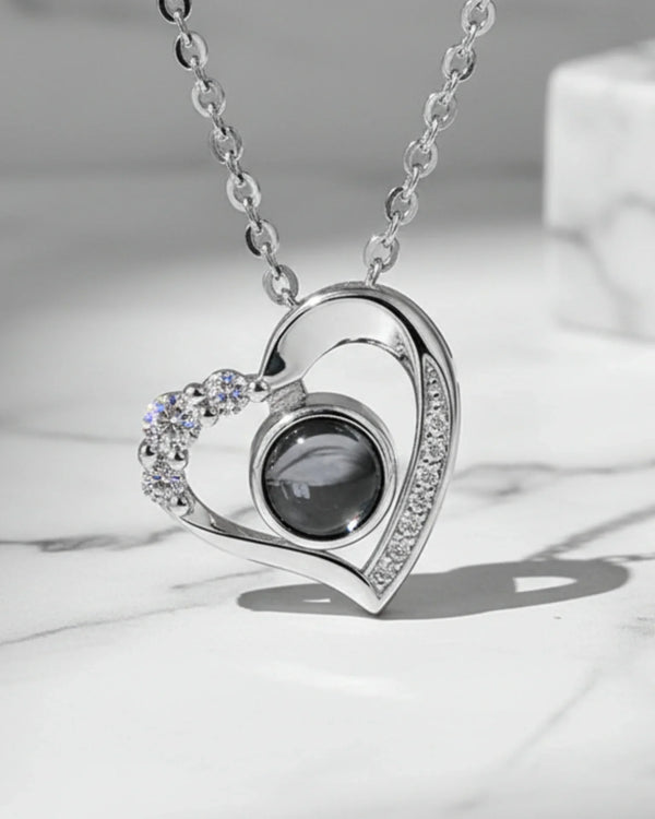 Collier avec Photo – Pendentif Cœur Projection en Argent Sterling 925, Photo Cachée, Cadeau pour Elle, Maman