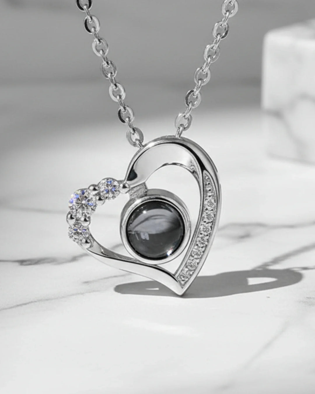 Collier avec Photo – Pendentif Cœur Projection en Argent Sterling 925, Photo Cachée, Cadeau pour Elle, Maman