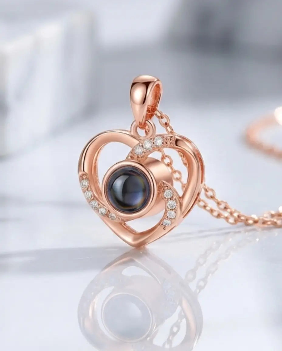 Collier avec Photo – Pendentif Cœur Projection, Image Cachée Personnalisée, Cadeau pour Elle
