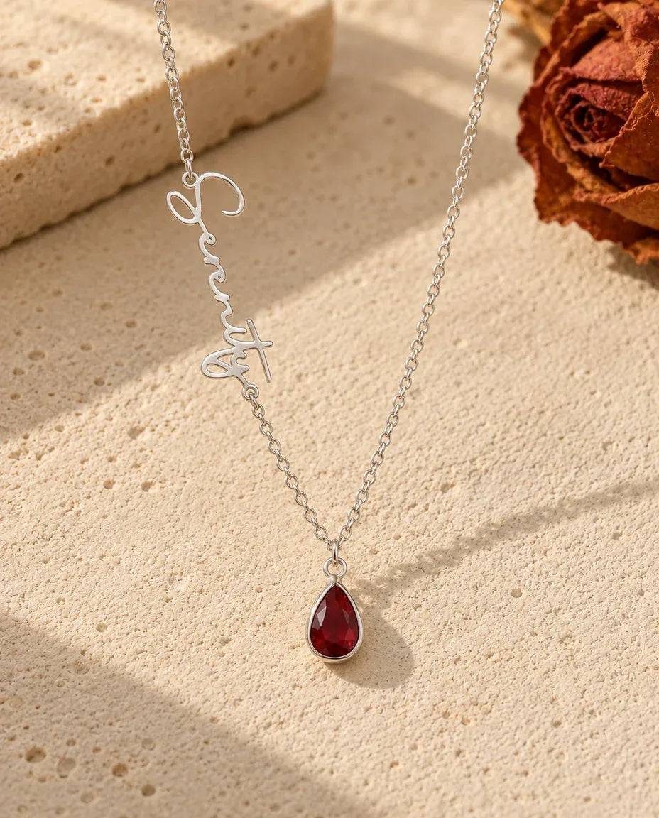Collier Pierre de Naissance avec Prénom - vue de face en argent