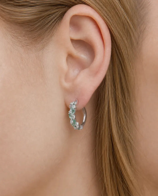 Créoles agate mousse - Agates marquise et zircons sertis tout autour, argent sterling 925, cadeau pour elle