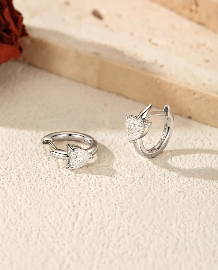 Créoles Moissanite Cœur - 2 x 0,50 ct couleur D, créoles de 12 mm en argent sterling 925, 2,30 g la paire