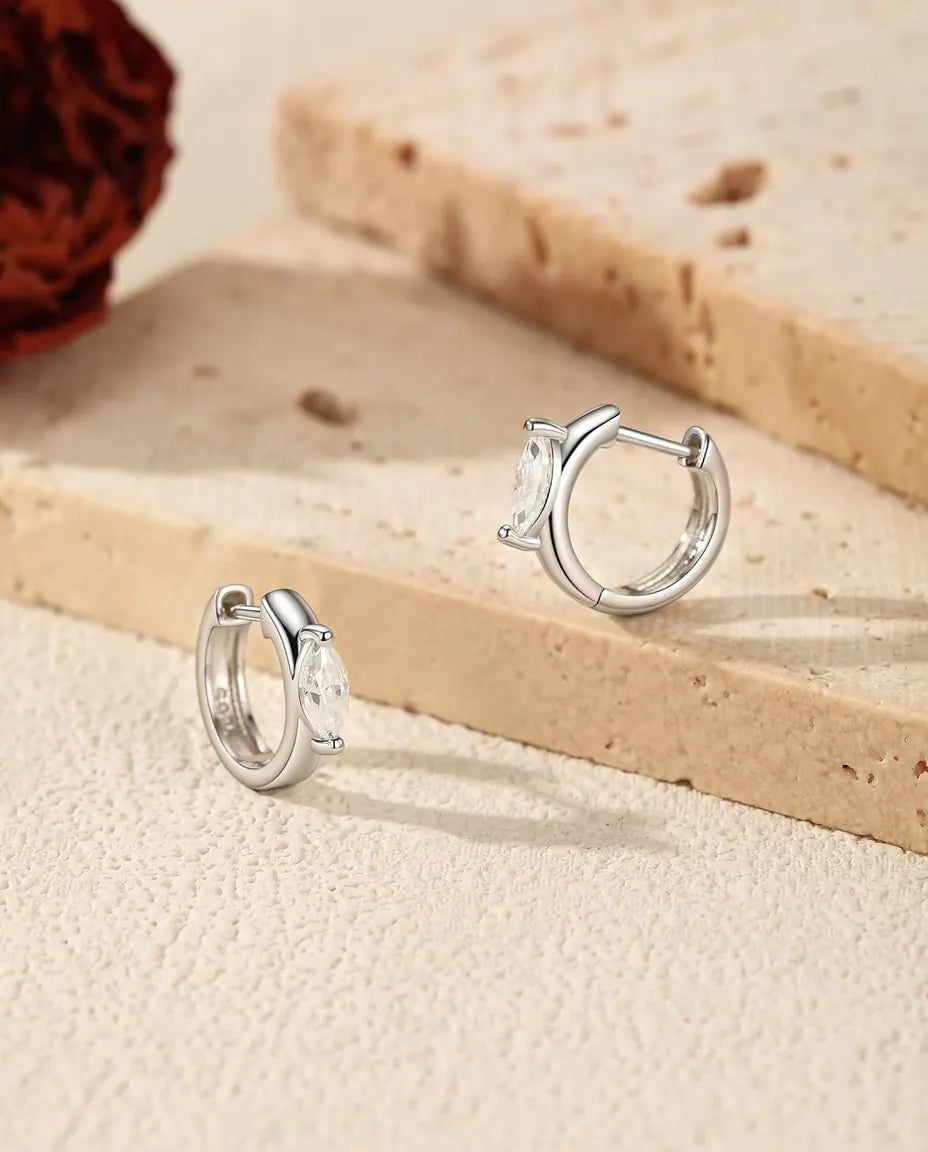 Créoles Moissanite Marquise - Pierres marquise de 0,30 ct 3 x 6 mm, créoles de 11,5 mm, argent massif 925