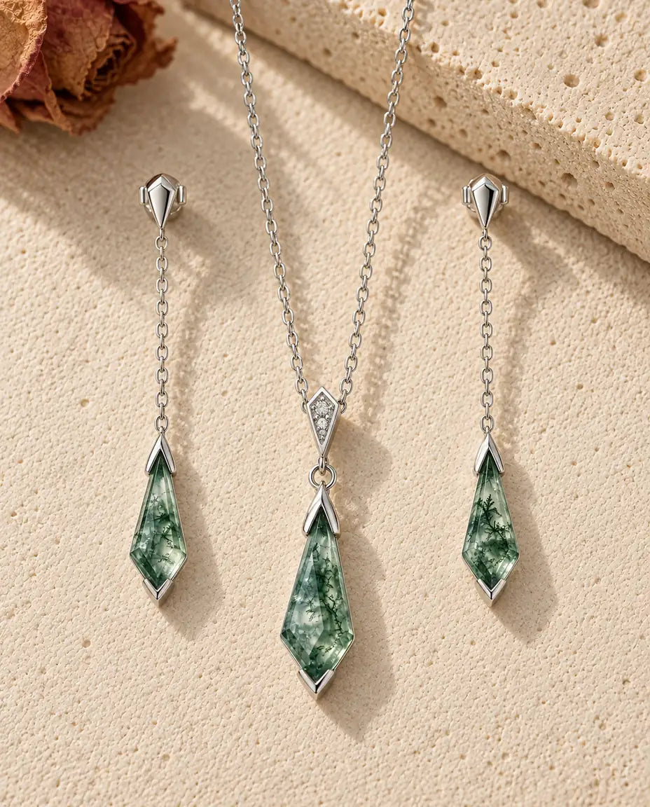 Parure Agate Mousse - la parure complète