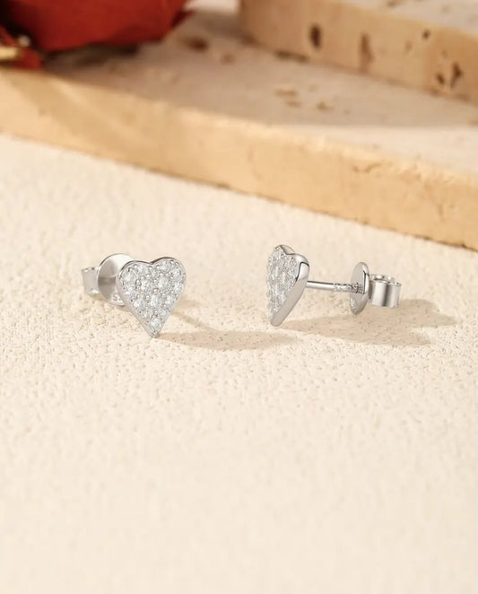Puces d’Oreilles Moissanite en Argent 925 – Cœur, Trèfle, Carreau ou Étoile au Choix, Petites Puces Pavées Scintillantes, Cadeau pour Elle