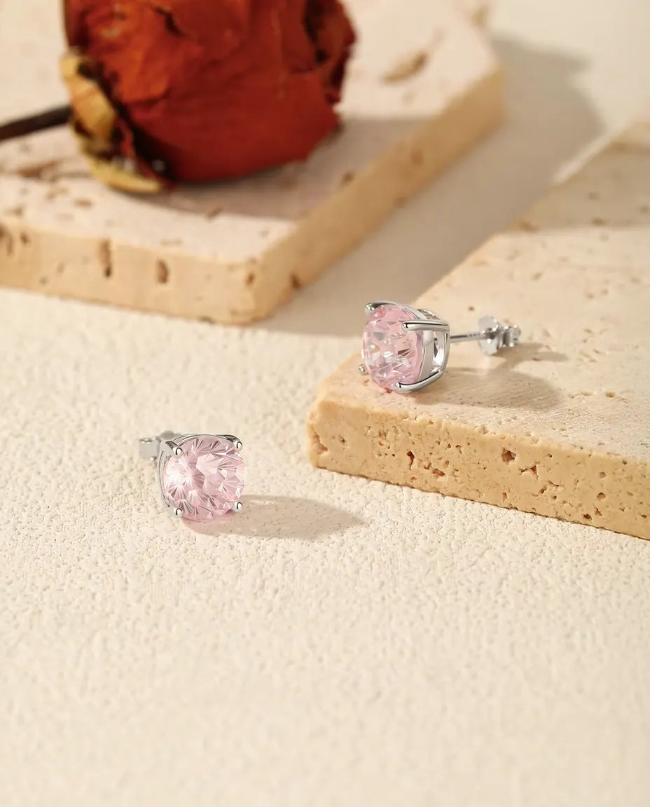 Puces d’Oreilles Zircone Rose en Argent 925 - la paire sur pierre claire
