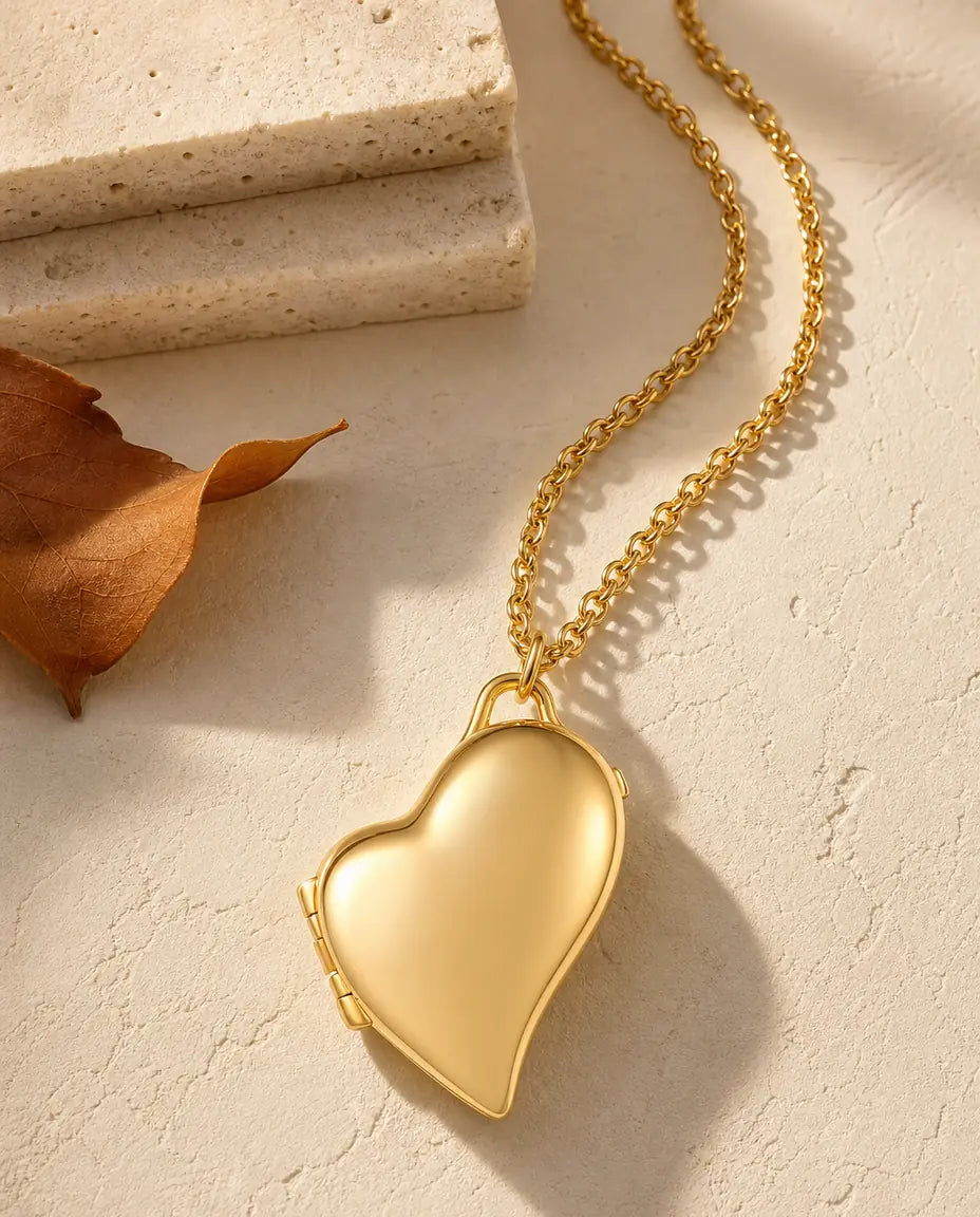 Médaillon cœur asymétrique personnalisé avec 2 photos, collier argenté ou doré
