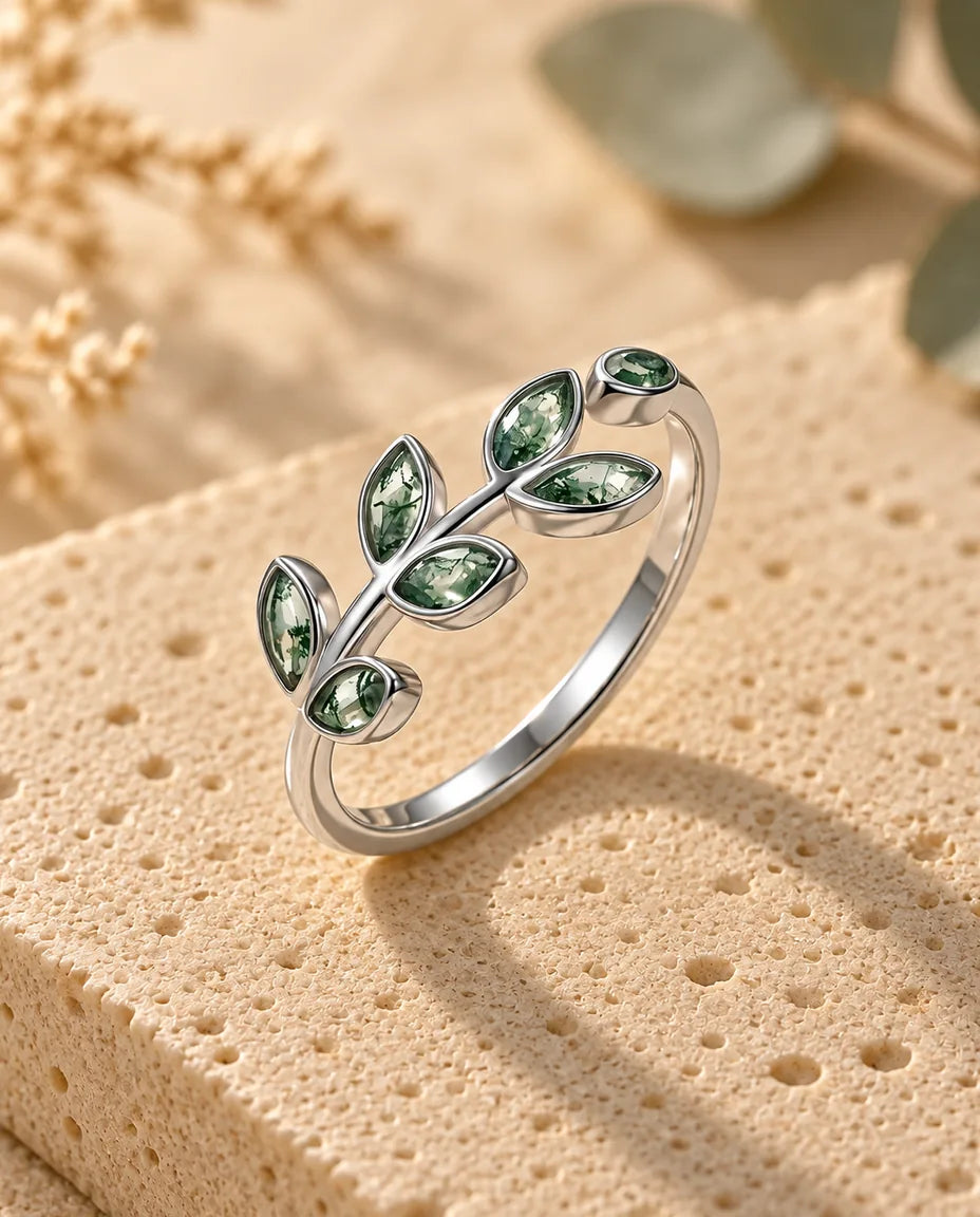 Bague Agate Mousse - vue de trois quarts